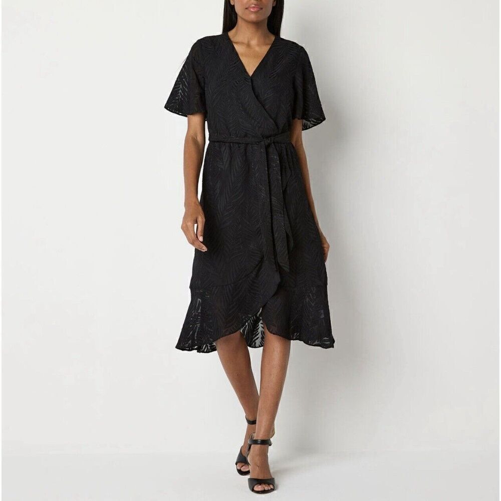 Liz Claiborne Black Faux Wrap Midi Dress Size XL NWT Classic  Modest